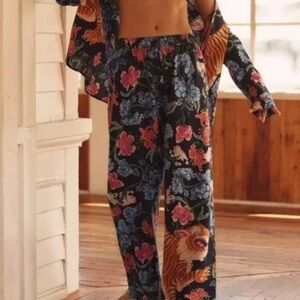🐅Anthropologie LyreBird Cloud Flannel Pajama Pants NEW Large Floral Tiger